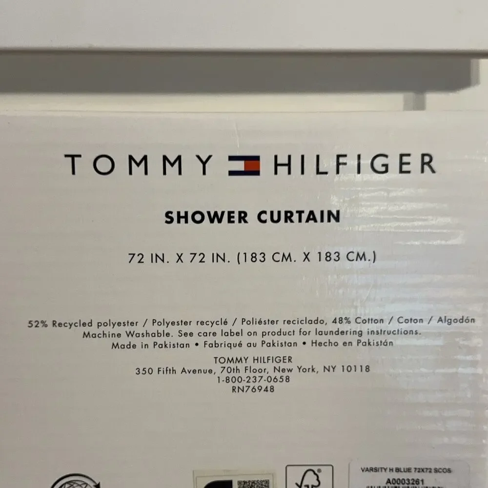 Tommy Hilfiger H Logo Shower Curtain White Red Black Accents preppy old money